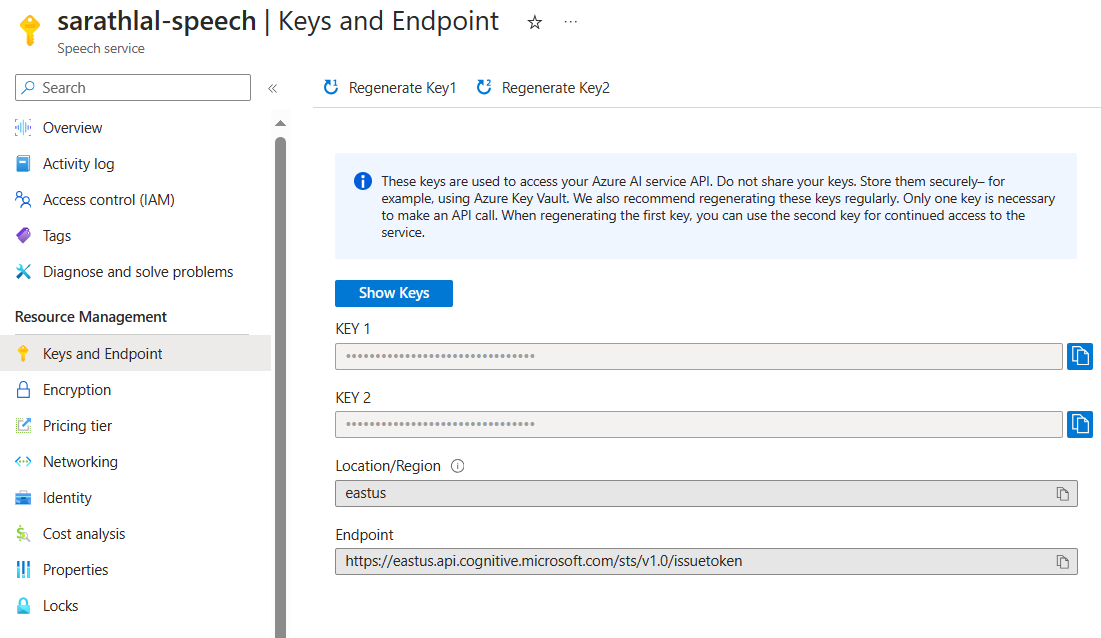 Key and Endpoints